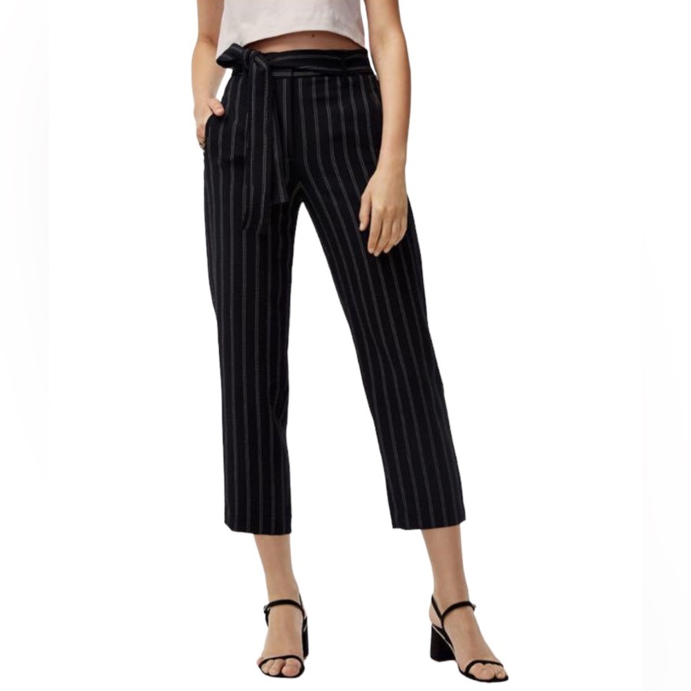SOLD - Wilfred Aritzia Tie-Front Black Oak Pinstripe Jallade Trouser Pant Size 4 - Picture 1 of 16